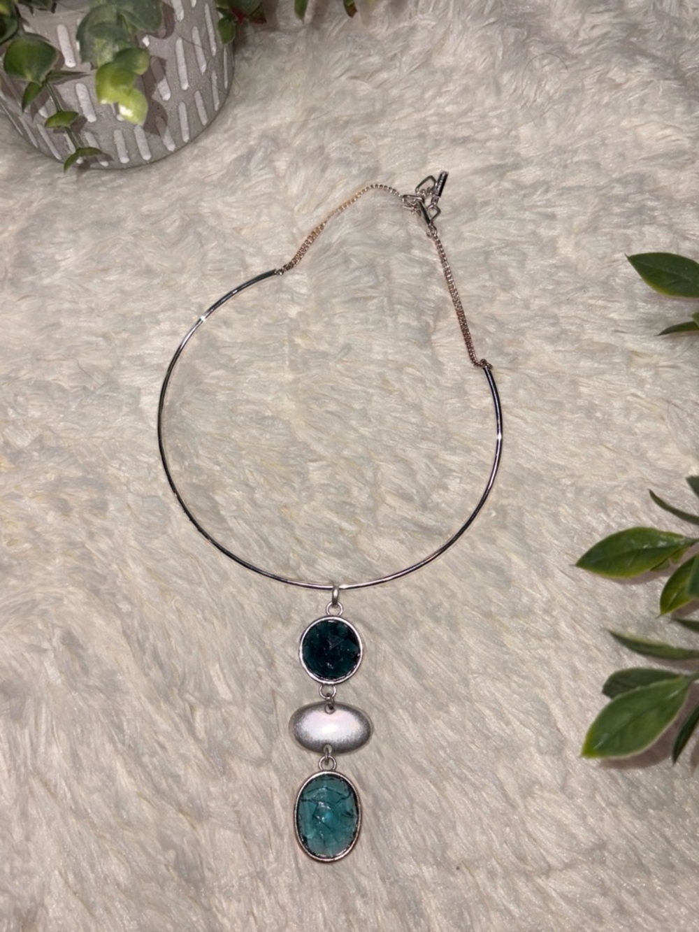 2010s Silver Necklace with Teal Stone Pendant